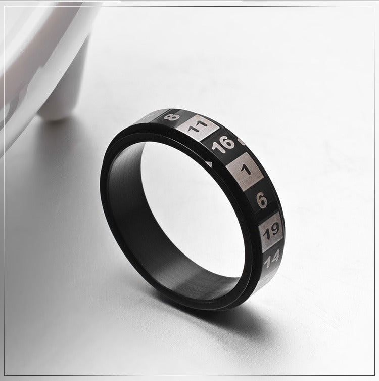 Kemstone Rotating Number Spinner Ring for Men, Stainless Steel 6mm Rainbow Black K-R122