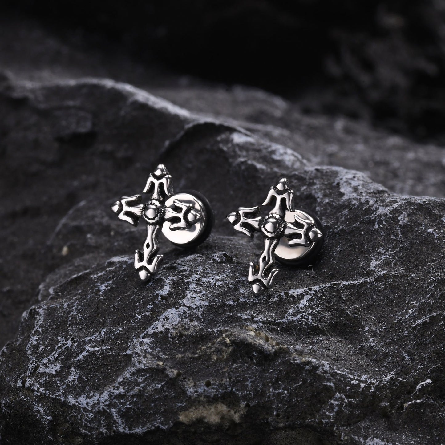 Kemstone Stainless Steel Gothic Stud Earring – Cross Cat Spider Symbol ES-512