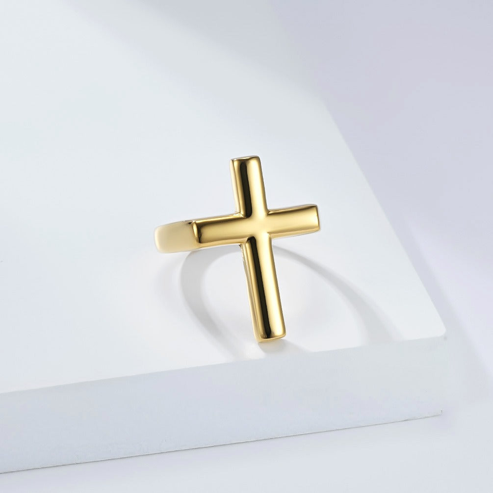 Kemstone Titanium Steel Cross Ring for Men Minimal Style K-R1118