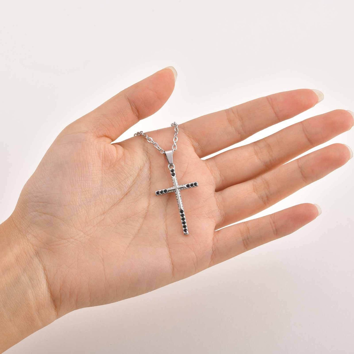 Kemstone Men’s Stainless Steel Cross Necklace – Black Zircon Gothic Pendant PN-2214