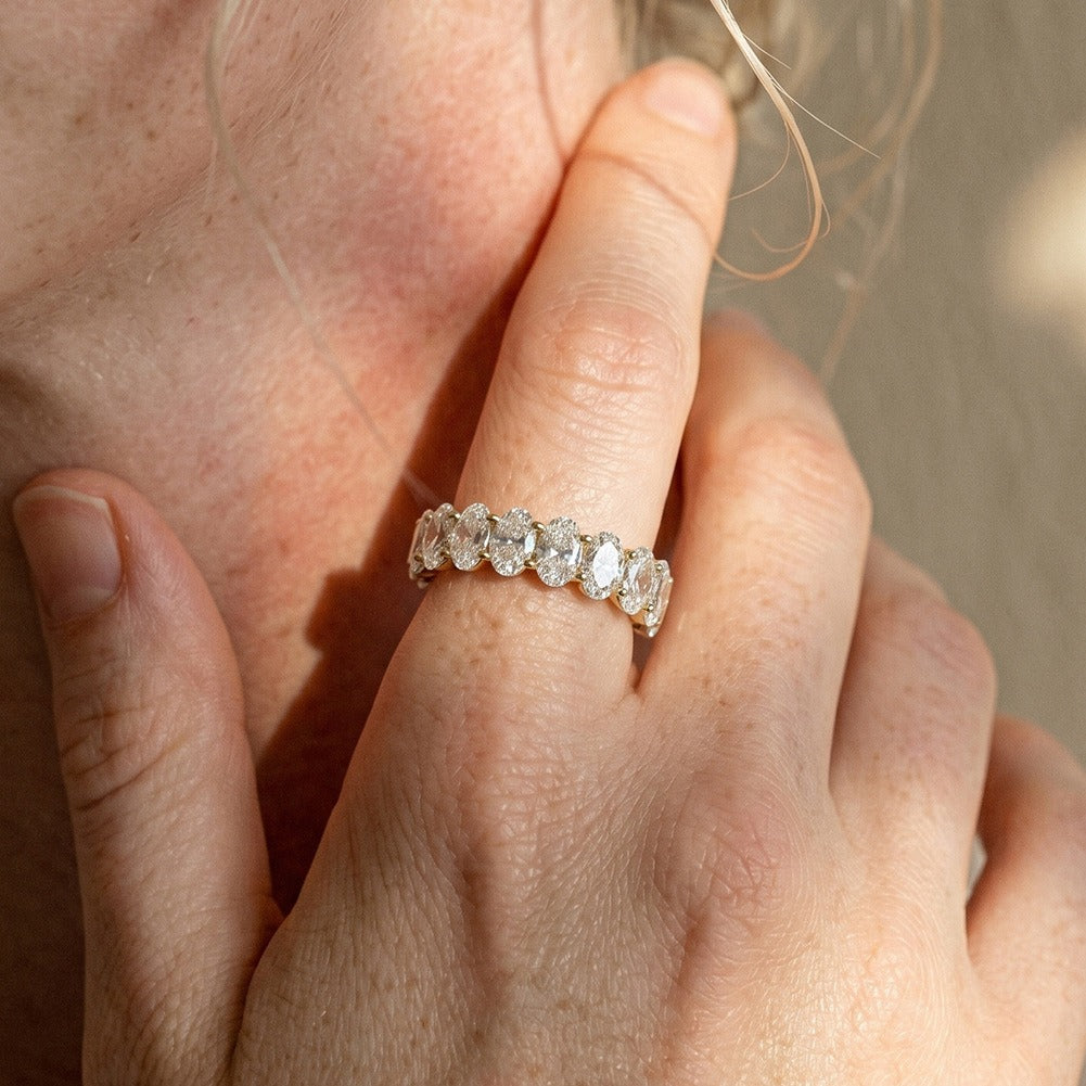 Kemston Oval Cut Moissanite Eternity Ring for Women 925 Sterling Silver SMOR25