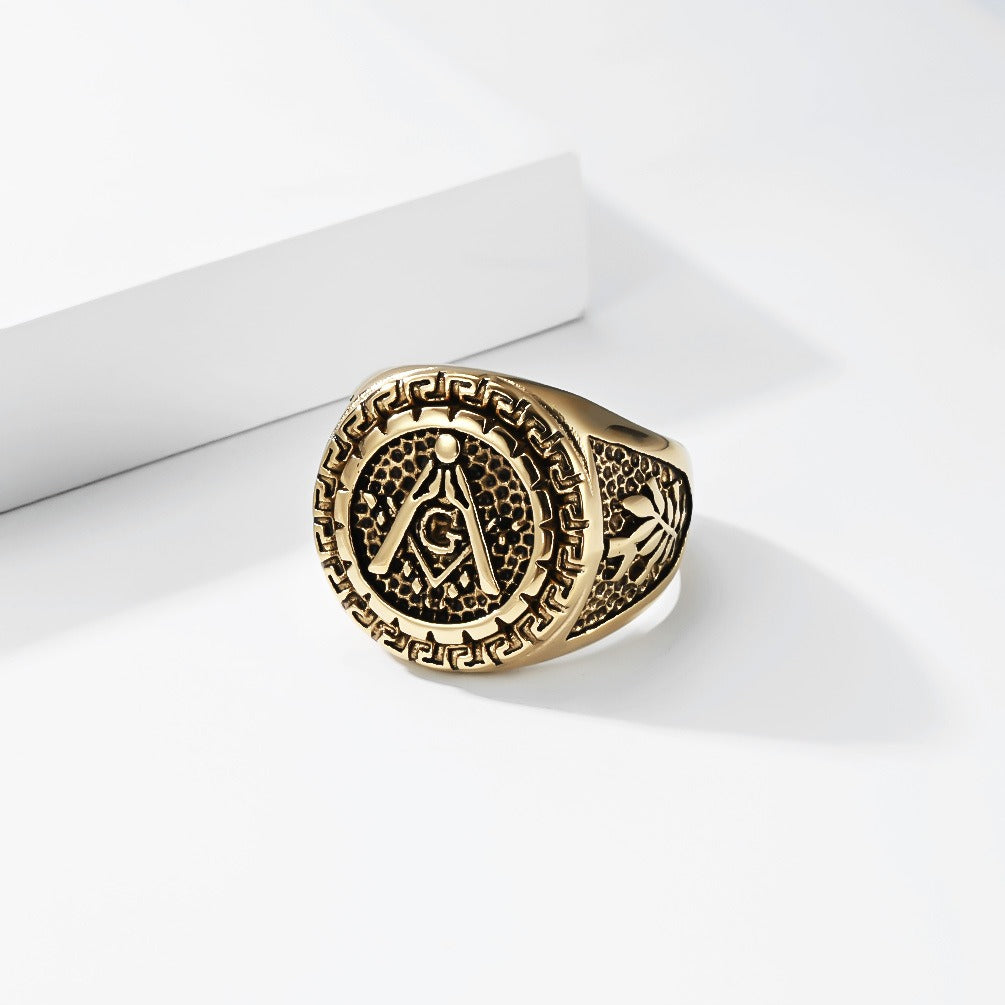 Kemstone Stainless Steel Vintage Geometric Compass Signet Ring for Men K-R11790