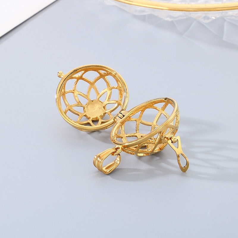 Kemstone Titanium Steel Aroma Locket Pendant – Hollow Sphere Necklace KP79561G-TOM