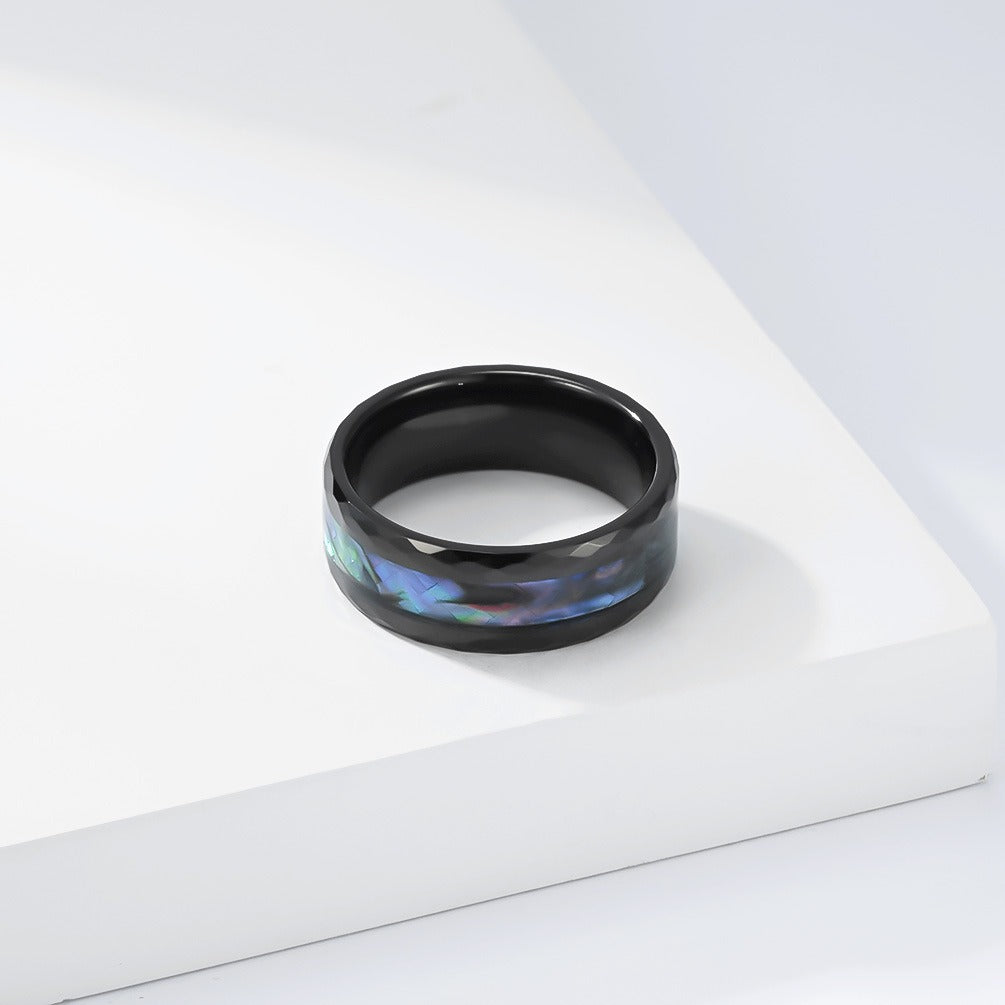 Kemstone Tungsten Abalone Inlay Faceted 8mm Wedding Band for Men Modern K-T062