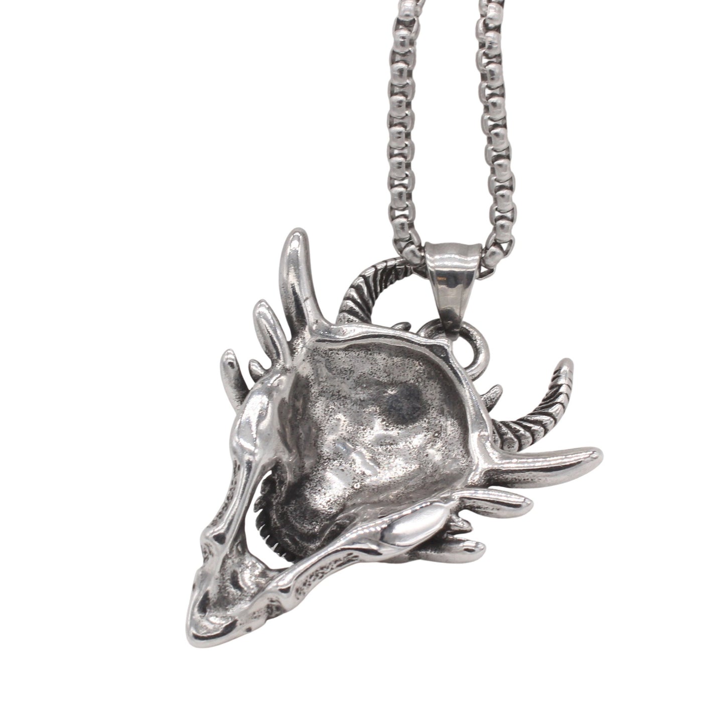 Kemstone Titanium Steel Skull Pendant Necklace – Vintage Gothic Horn Design for Men P1506