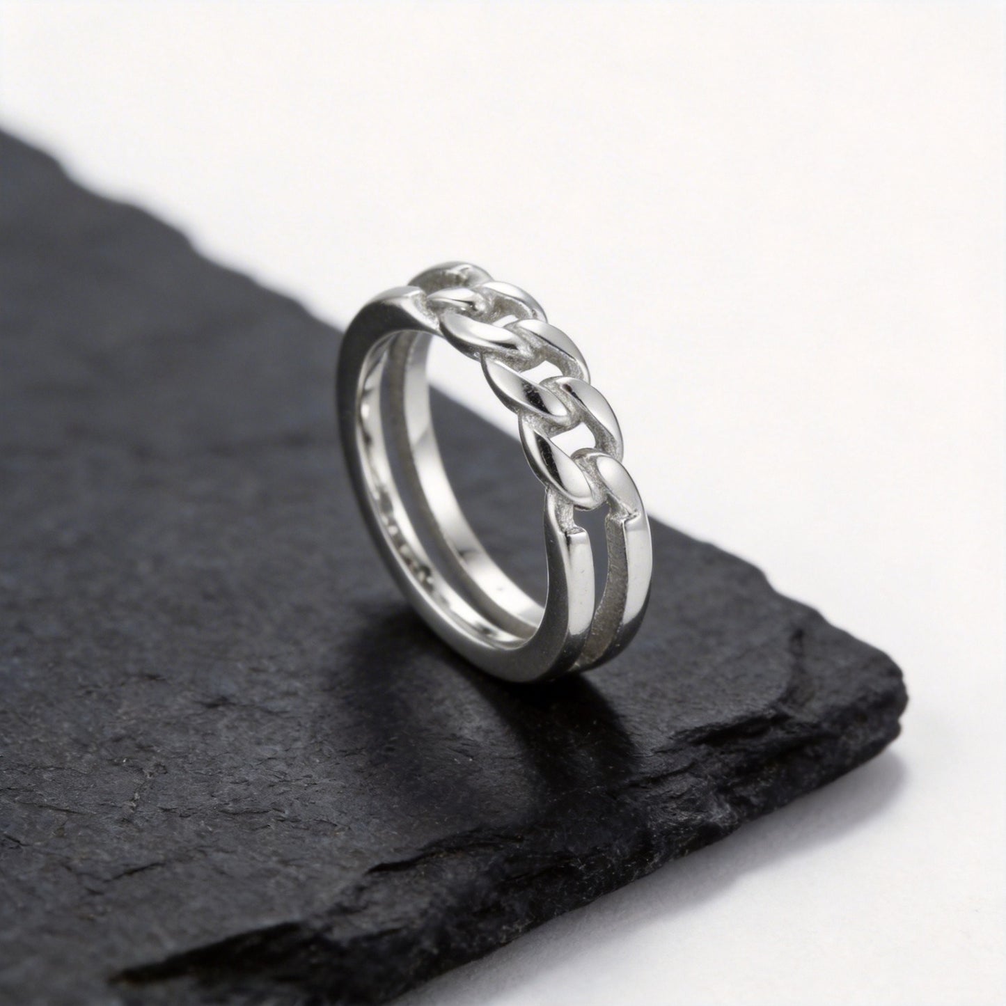 Kemstone Stainless Steel Chain Ring for Men Double Band Silver RC-1019