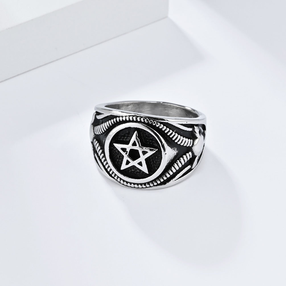 Kemstone Men’s Stainless Steel Gothic Pentagram Ring – Bold Dark Style K-R844