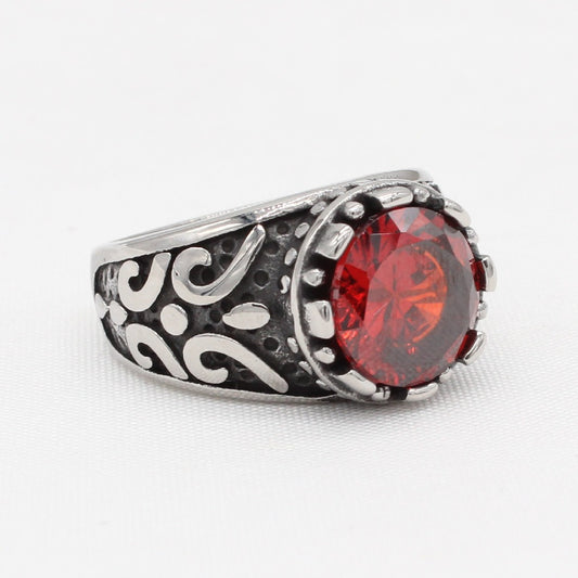 Kemstone Vintage Stone Ring for Men Titanium Steel Scrollwork Signet Rings R1667