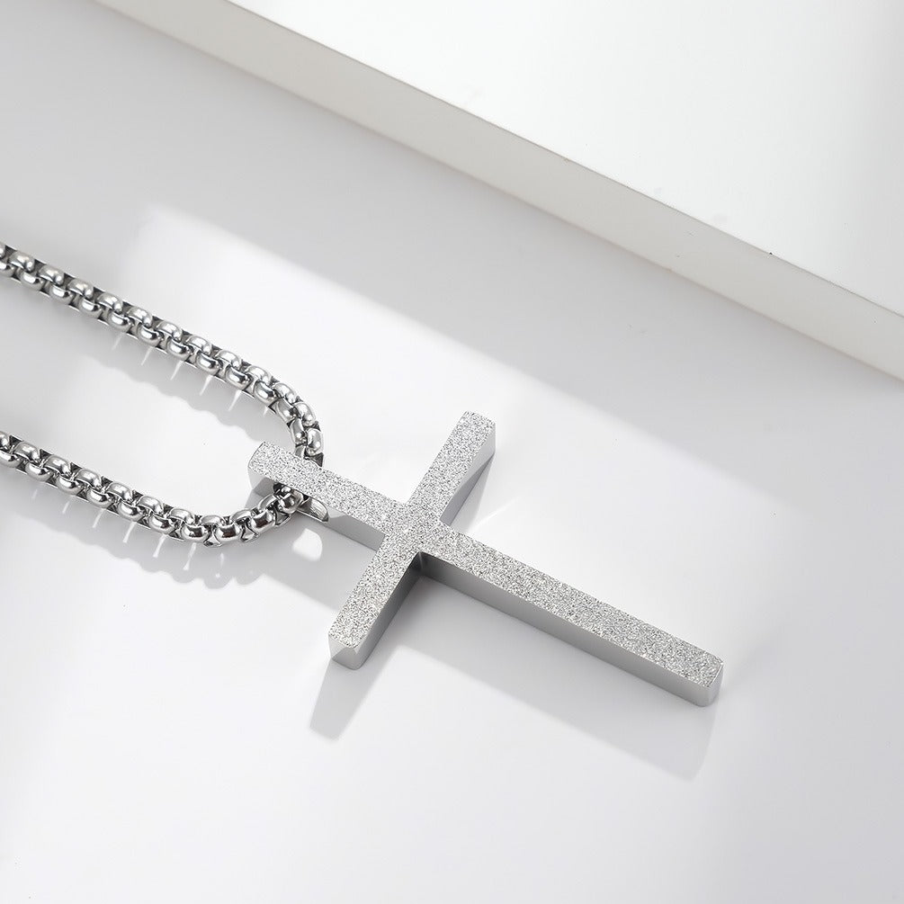 Kemstone Matte Cross Pendant Necklace for Men – Stainless Steel Minimalist 60cm Chain K-PT410 K-PT410
