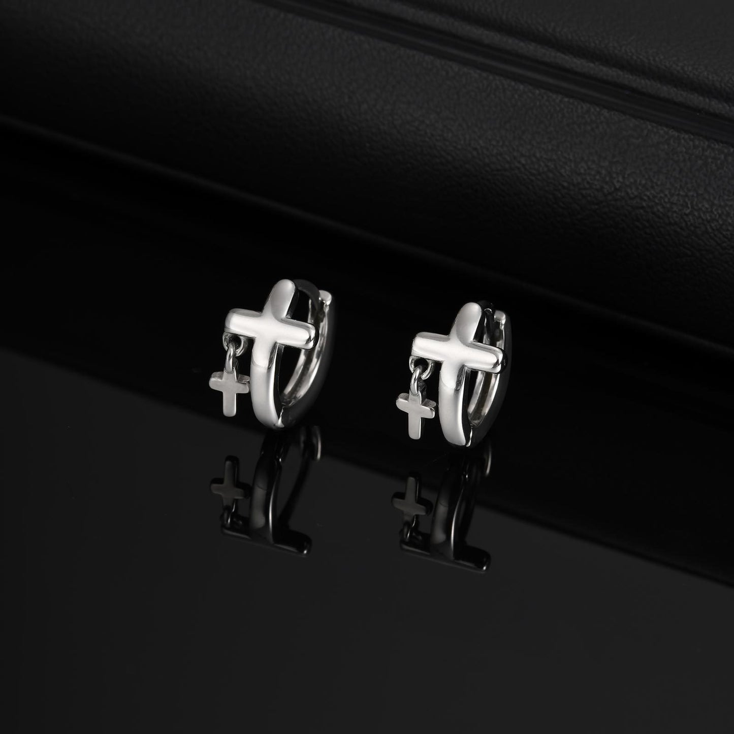 Kemstone Stainless Steel Cross Hoop Earrings for Men EH-788