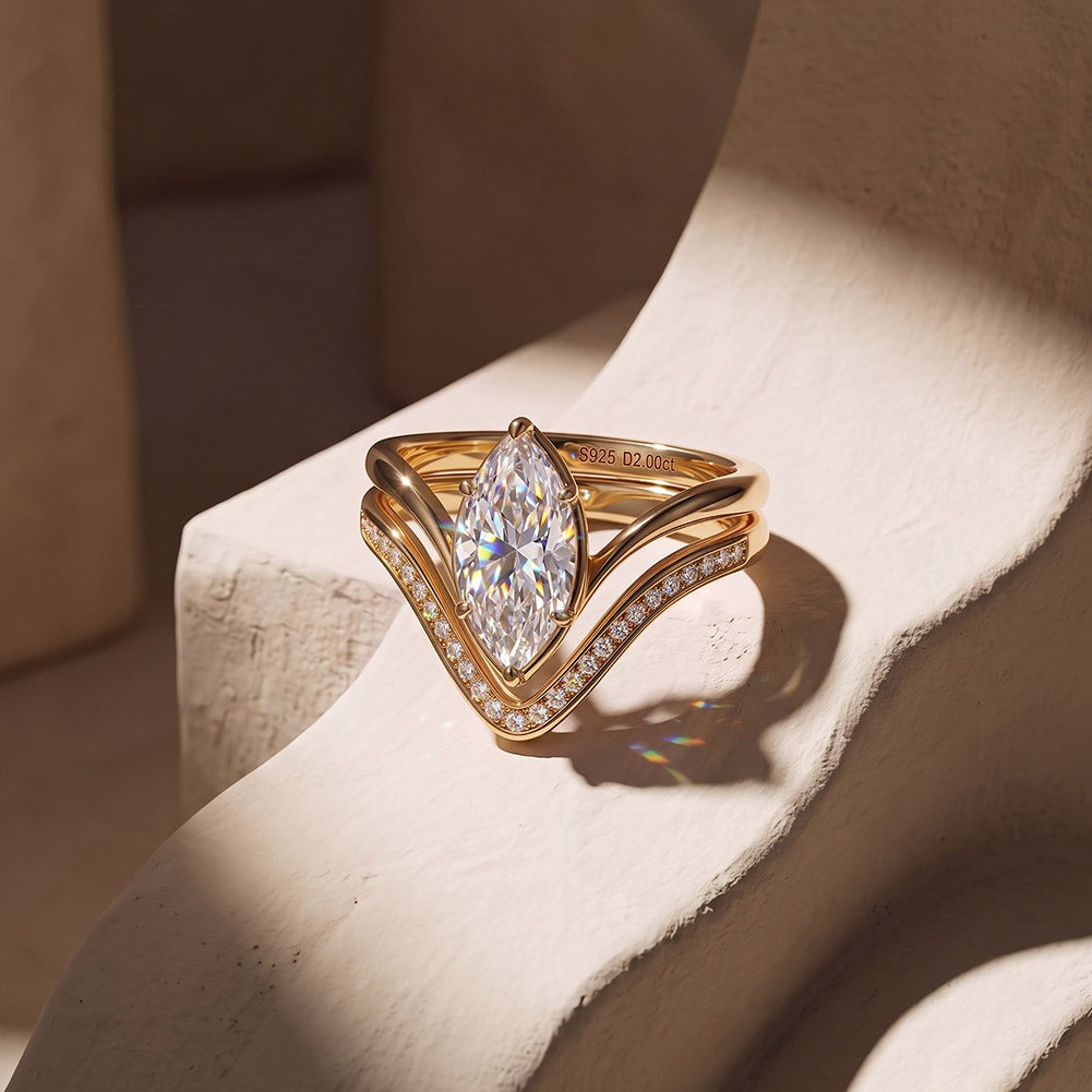 Kemstone V-Shaped Moissanite Ring for Women 925 Sterling Silver SMOR34