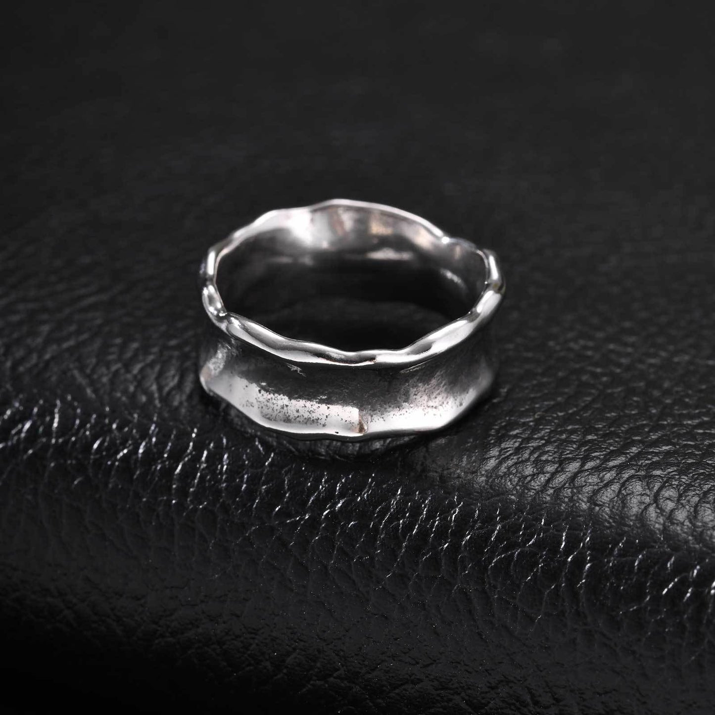 Kemstone Hammered Stainless Steel Ring for Men Wide Band Textured Style RC-1148