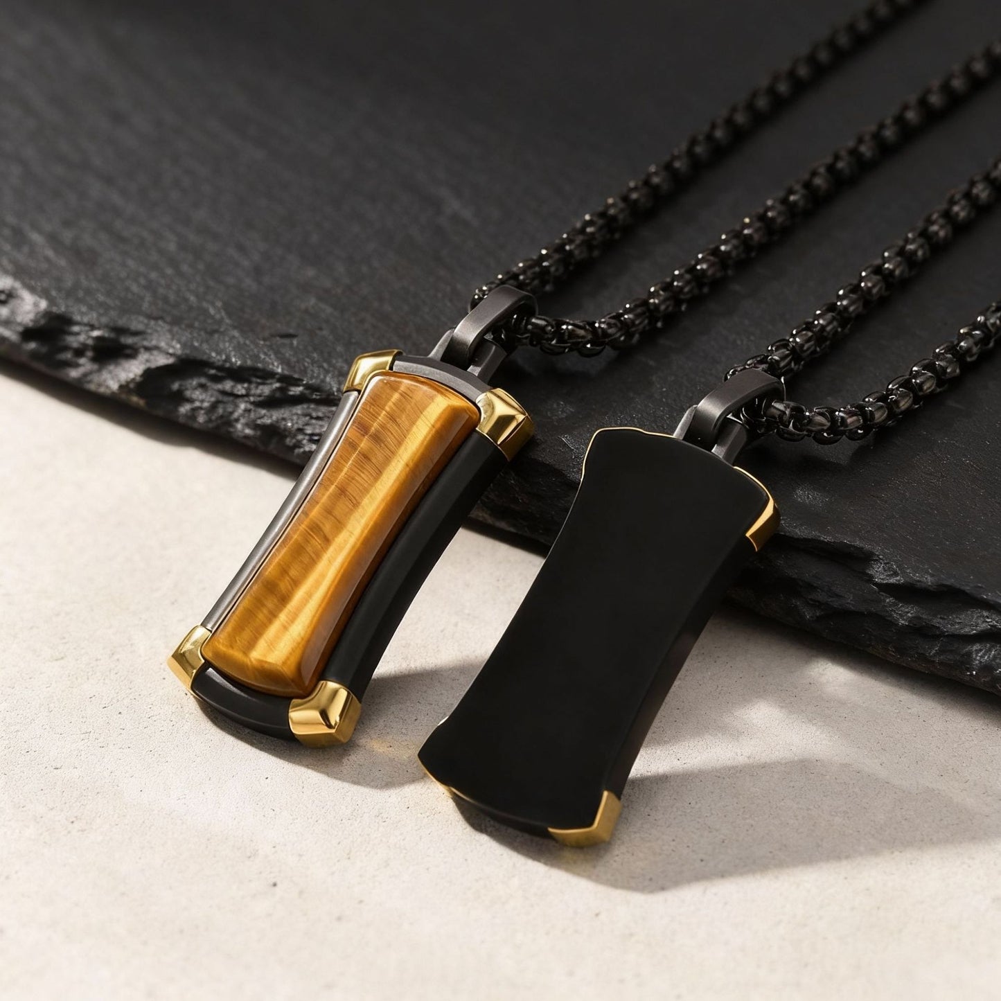 Kemstone Tiger Eye Stone Pendant Necklace for Men – Stainless Stee PN-2305