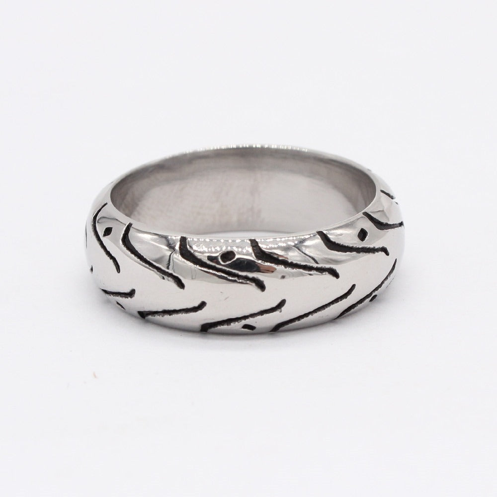 Kemstone Patterned Ring for Men Titanium Steel Curved Grooves R1434
