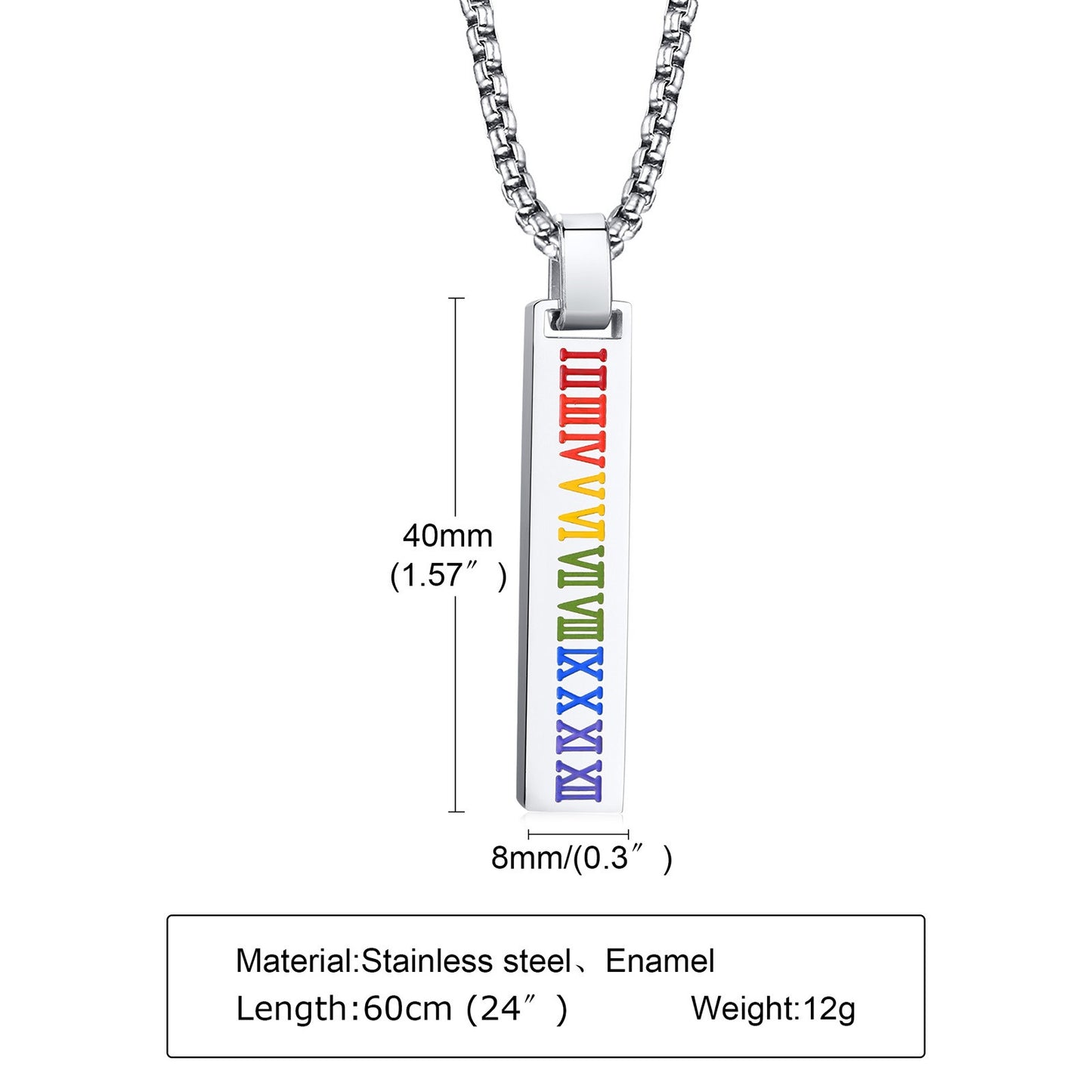 Kemstone Roman Numeral Drip Pendant Necklace – Stainless Steel Bar Chain PPN-067