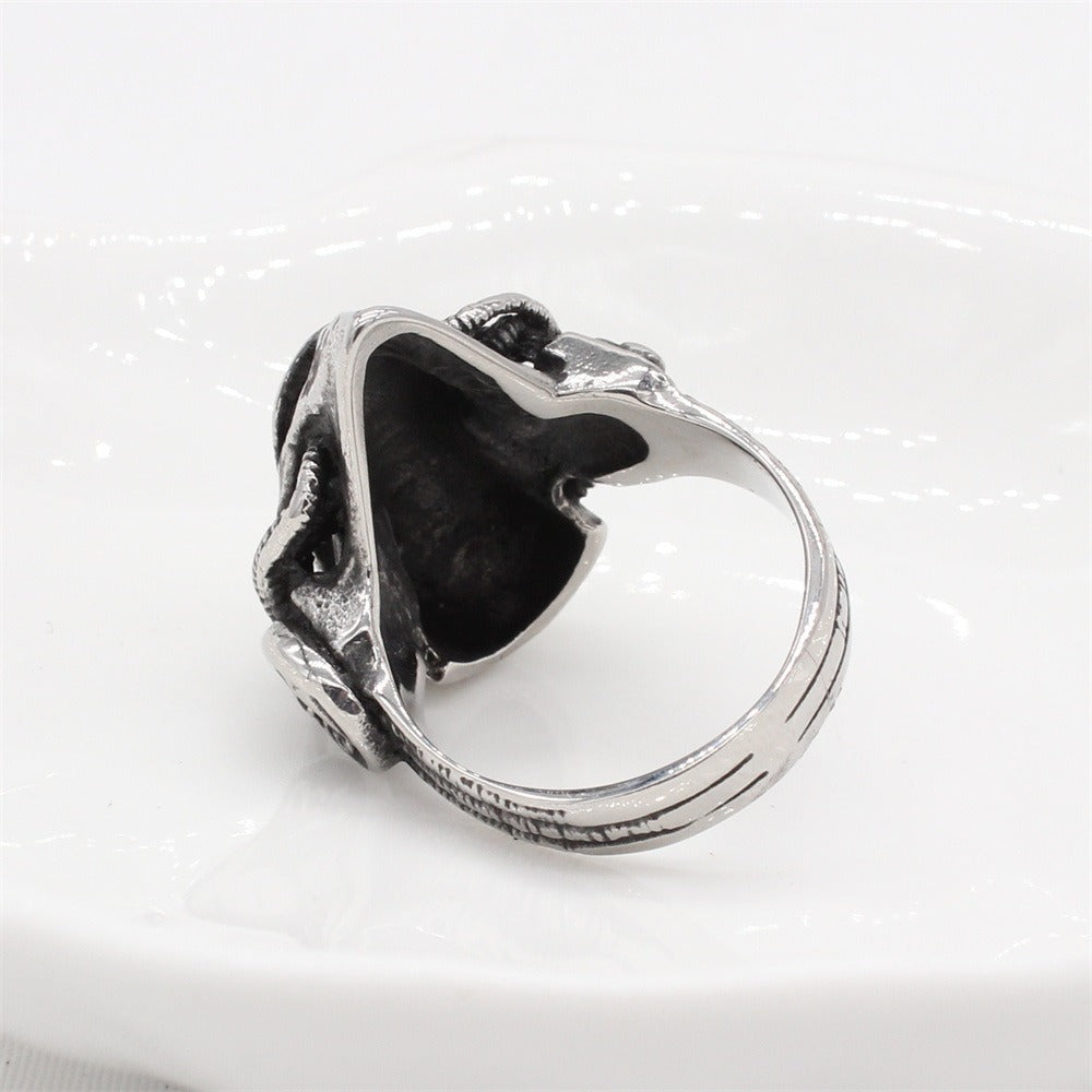 Kemstone Titanium Steel Alien Skull Ring for Men – Sculpted Head Gothic Sci Fi Style R1763