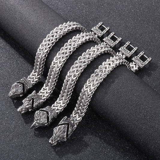 Kemstone Eagle & Wolf Head Titanium Steel Bracelet - Reversible Chain Punk Design for Men KB179515
