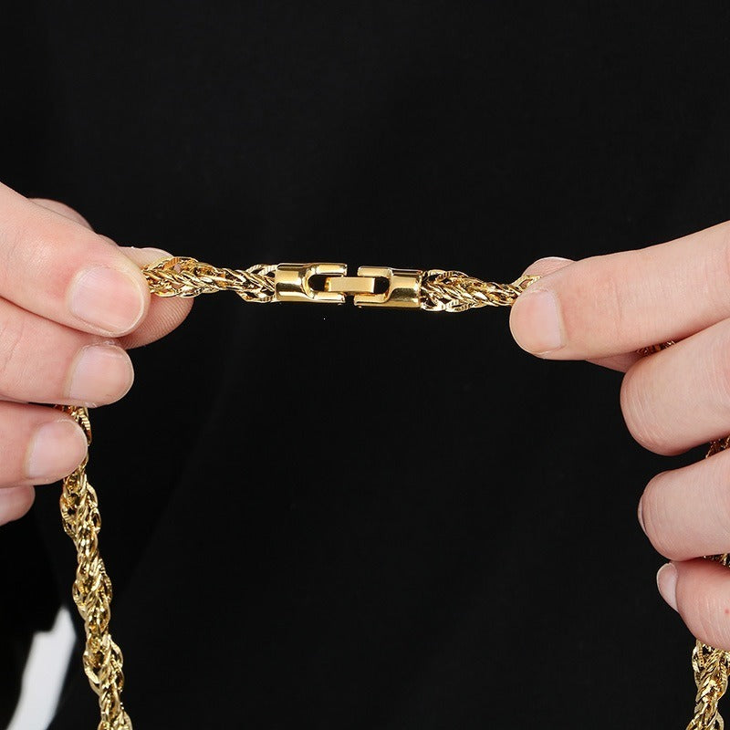 Kemston Twisted Rope Chain Necklace for Men Titanium Steel Braided Steel Gold Rose Gold KN304215-KFC