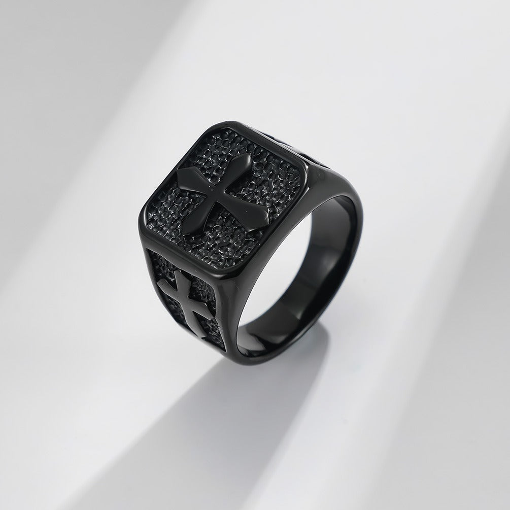 Kemstone Stainless Steel Vintage Cross Ring for Men Side Cross Texture Design K-R610