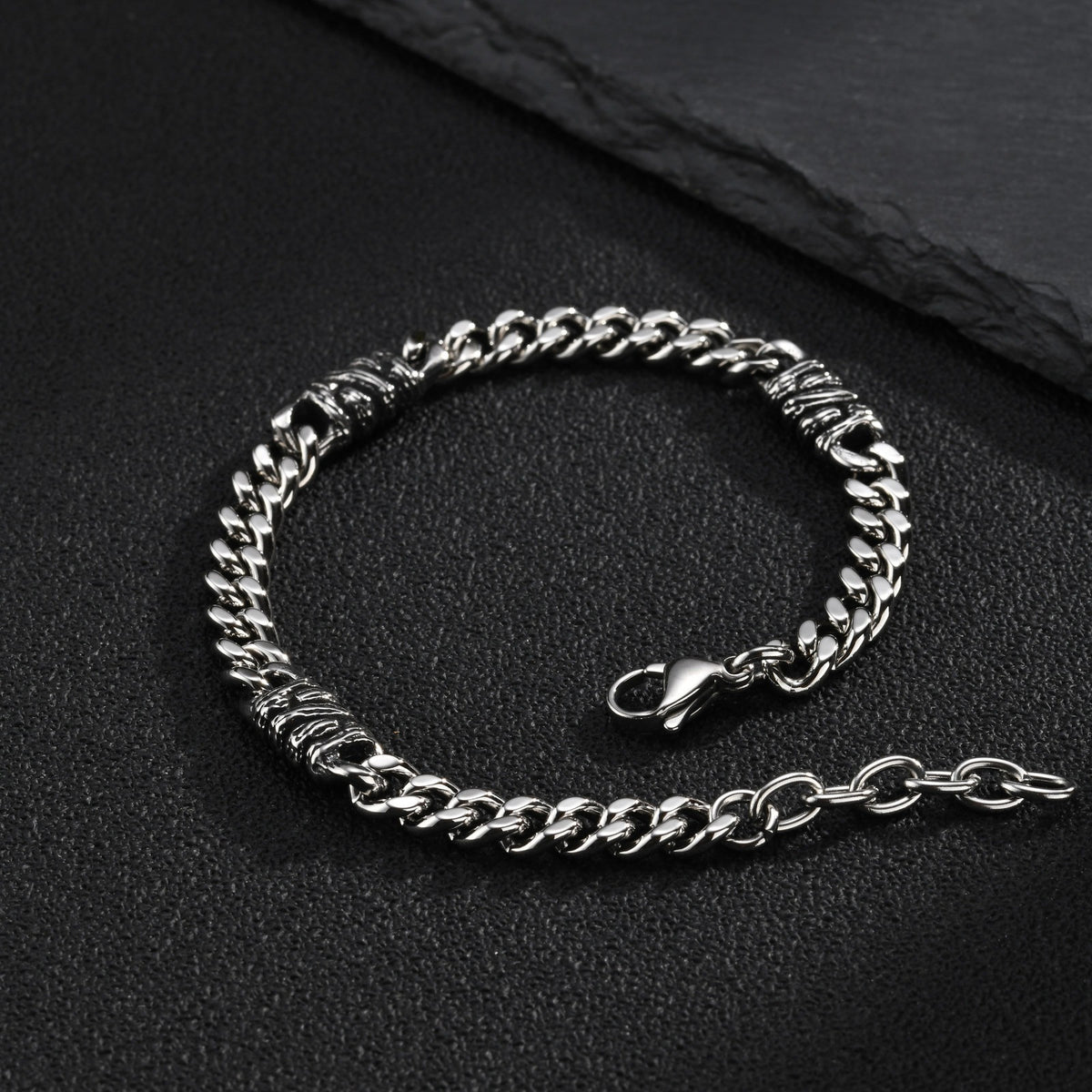 Kemstone Curb Chain Bracelet for Men Stainless Steel Textured Links BR-3280