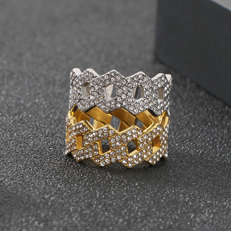 Kemstone Titanium Steel Rhinestone Ring for Men – Geometric Pattern KR111670-MZOZ