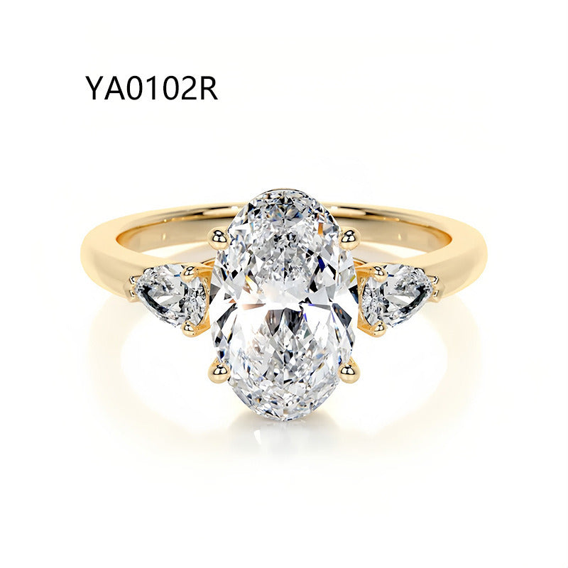 Three-Stone Moissanite Engagement Ring for Women | 2–5CT Heart, Oval, Princess, Emerald Cuts