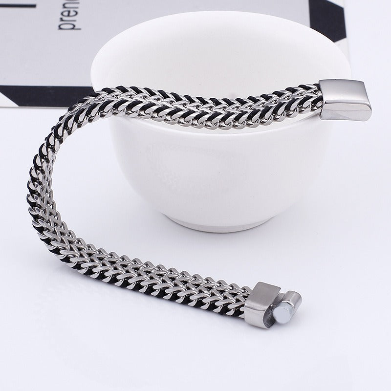 Kemstone Titanium Steel Double Weave Braided Bracelet – Magnetic Clasp Chain for Men KB99444-BD