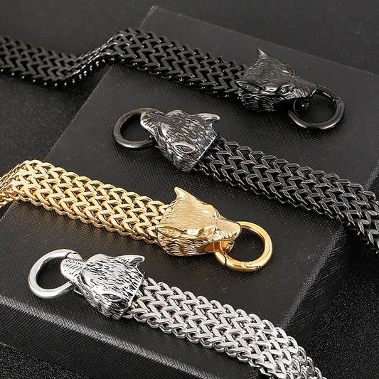 Kemstone Skull Wolf Lion Head Bracelet - Punk Edge Titanium Steel Chain KB144489