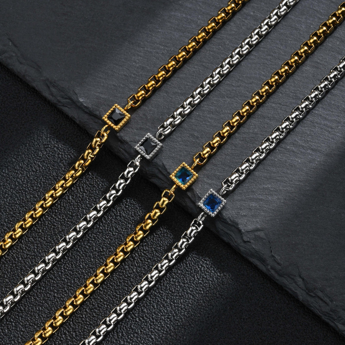 Kemstone Stainless Steel Square Cubic Zirconia Bracelet for Men BR-3204