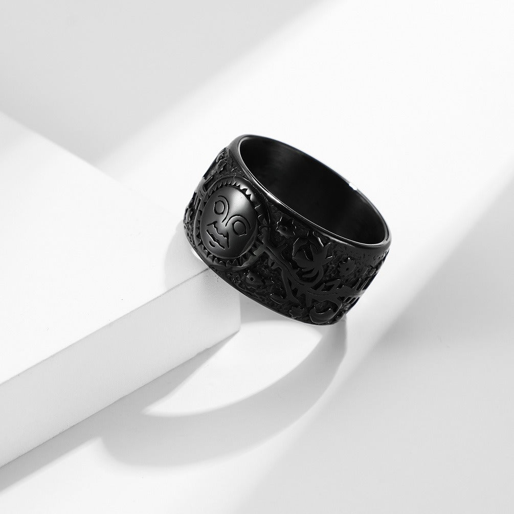 Kemstone Titanium Steel Sun Moon Star Ring – Vintage Men’s Jewelry K-R563