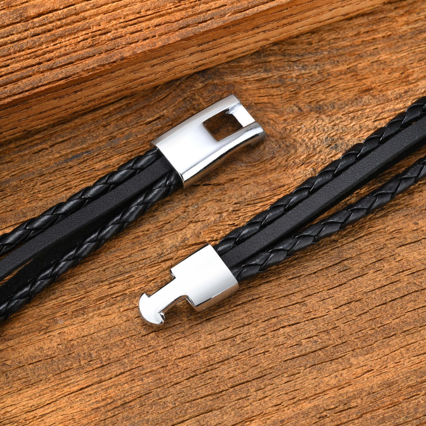 Kemstone Heart Arrow Leather Bracelet Double Braided PU Cord with Alloy Clasp for Men BL-822
