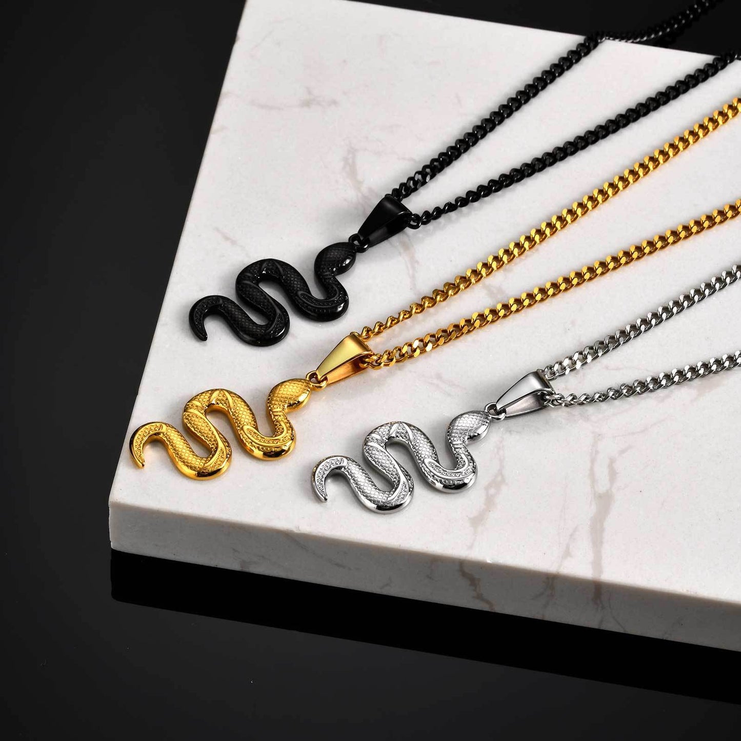 Kemstone Stainless Steel Snake Pendant Necklace – Hip Hop Street Style Chain for Men NC-2221