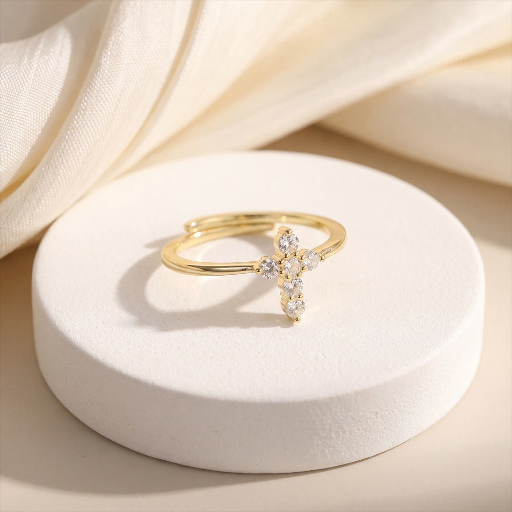 Kemstone Cubic Zirconia Cross Ring for Women 925 Sterling Silver Minimalist LZR48