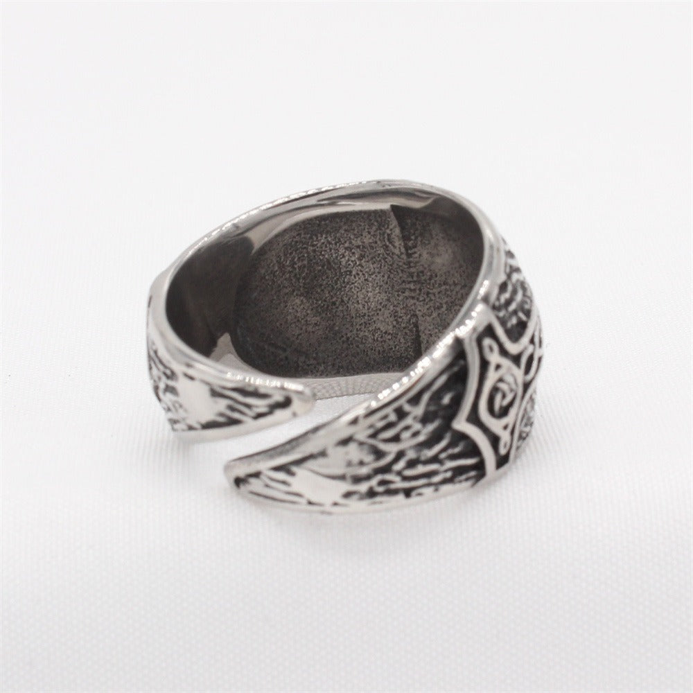 Kemstone Viking Compass Titanium Steel Ring for Men – Silver 16mm R1778