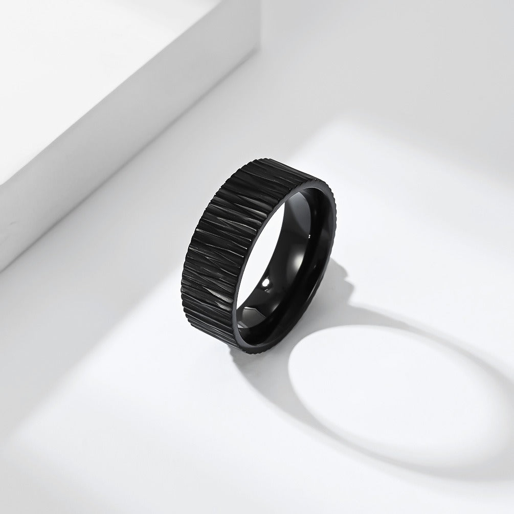 Kemston Grooved Ring for Men Stainless Steel Bark Texture K-R1233
