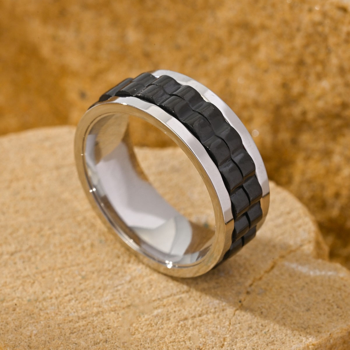 Kemstone Watch Link Spinner Ring for Men Stainless Steel Two Tone Punk TR0463