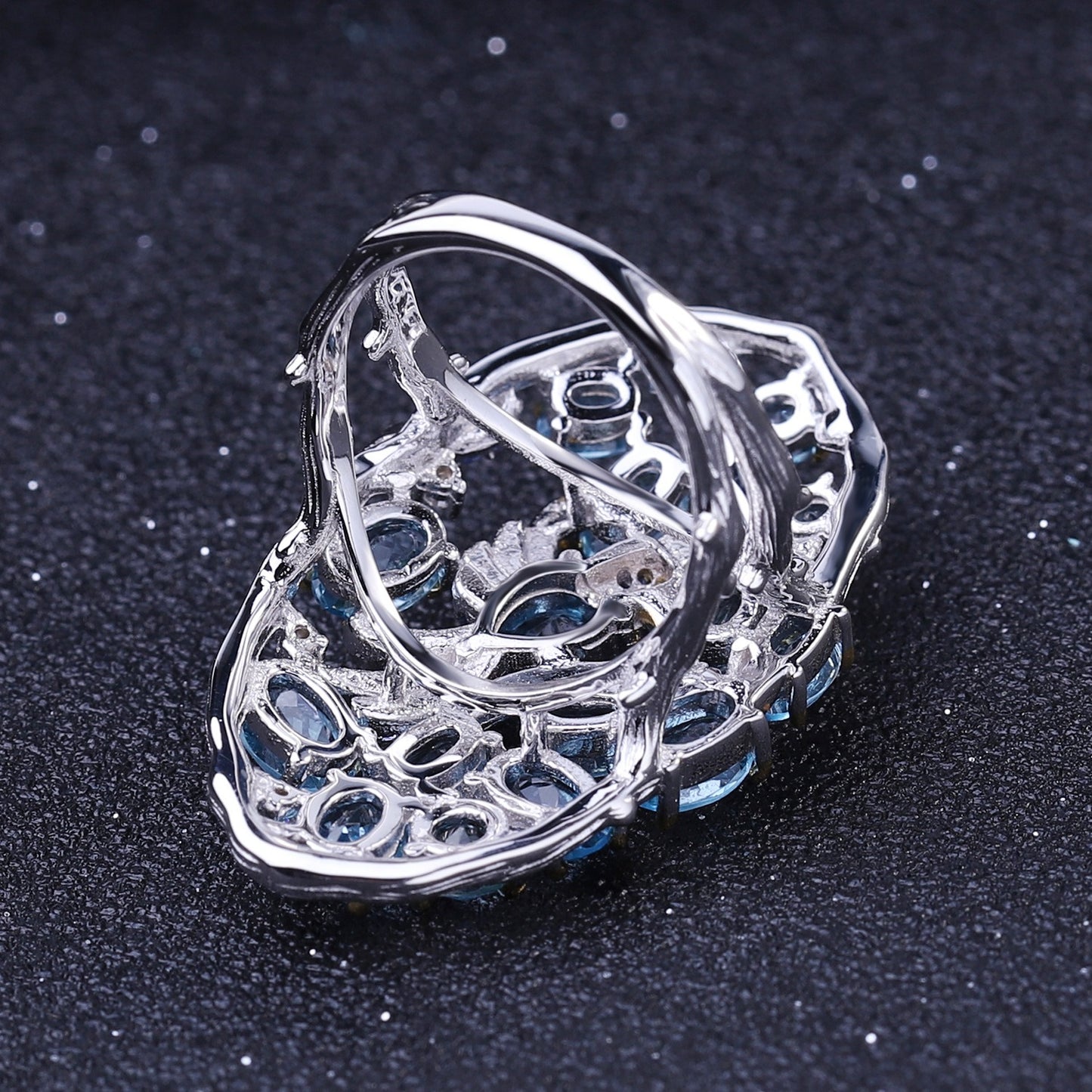 Anillo de plata de ley con diseño de nido de pájaro, bañado en oro y topacio azul suizo, hecho a mano por Kemstone, K245031R