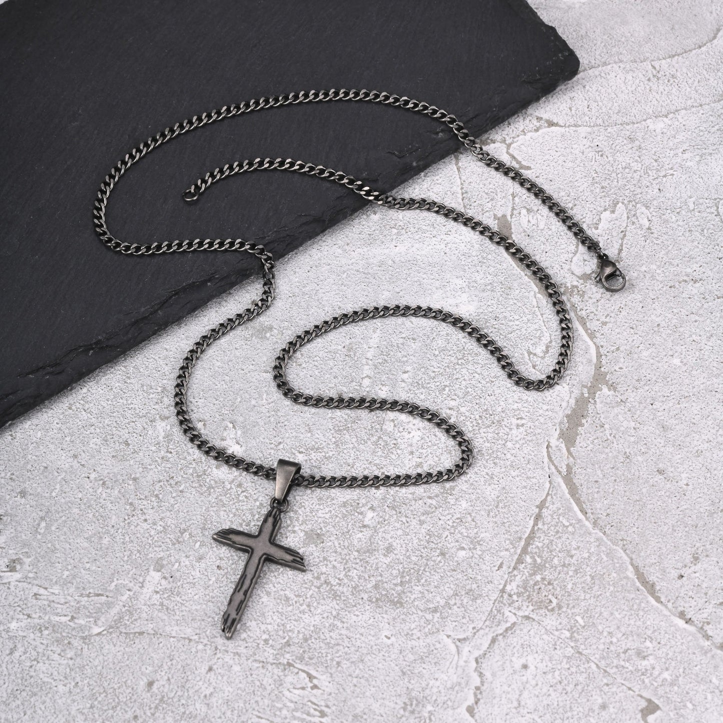Kemston Stainless Steel Distressed Cross Pendant Necklace for Men Gothic Street PN-2368