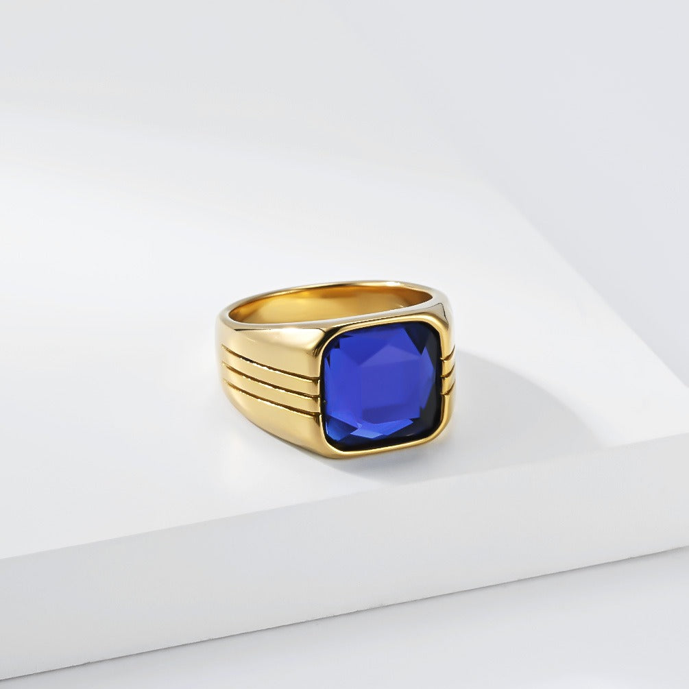Kemstone Square Stone Signet Ring for Men Stainless Steel Wide Band Vintage K-R1203