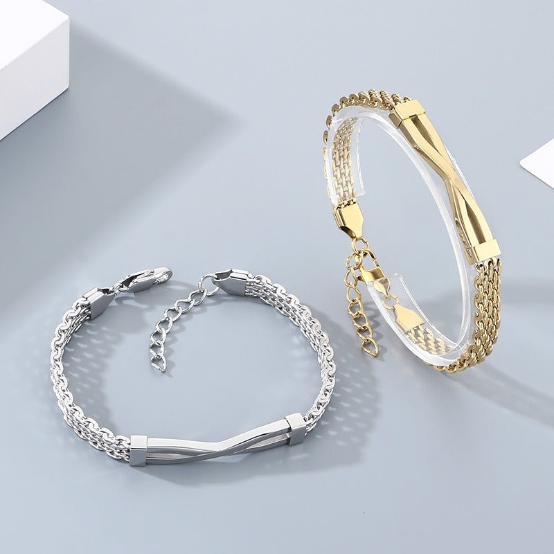 Kemstone Titanium Steel Twisted Bar Bracelet – Minimalist Link Chain for Men KB212529-KFC