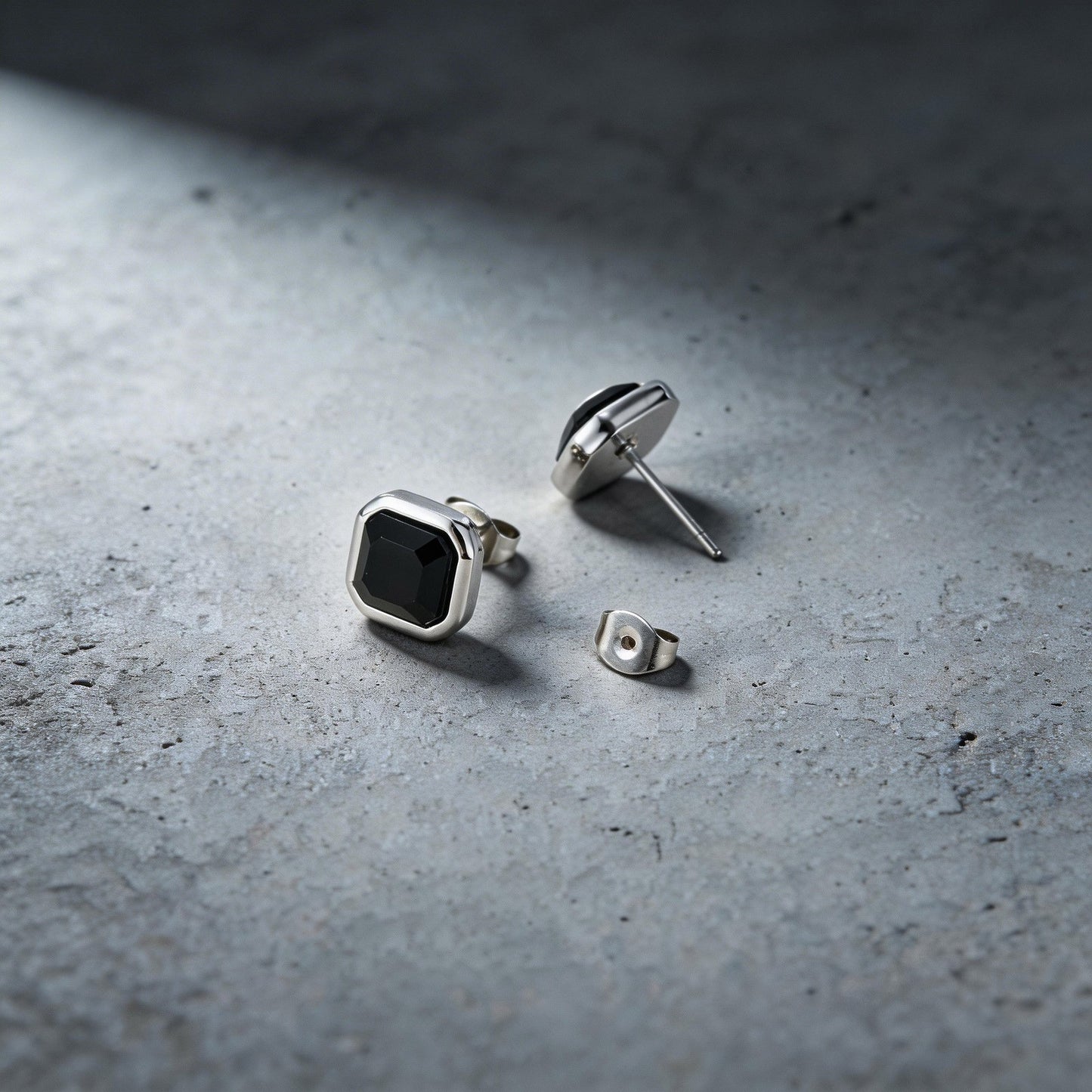 Kemstone Black Onyx Stud Earrings Stainless Steel Square Geometric for Men ES-734