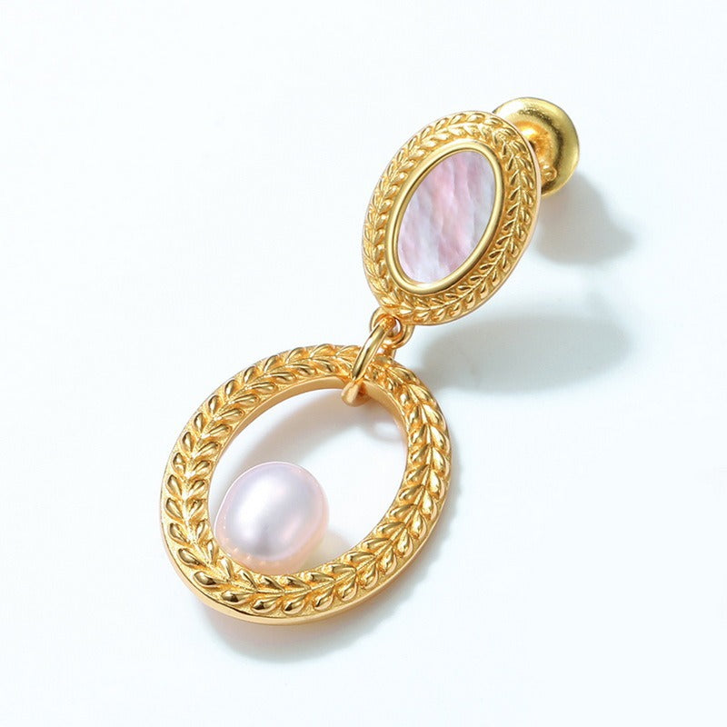Kemstone Handcrafted Original Design Vintage Fashion Large Freshwater Pearl Earrings - S925 Silver with 10K Gold Plating