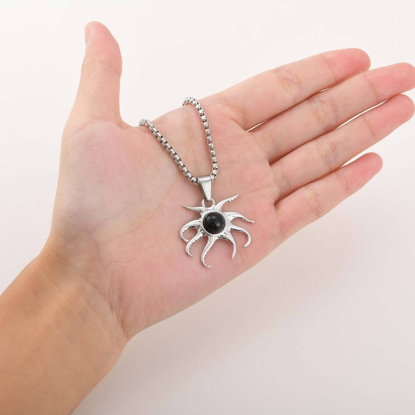 Kemstone Stainless Steel Octopus Pendant Necklace – Black Onyx Statement Style for Men PN-2220