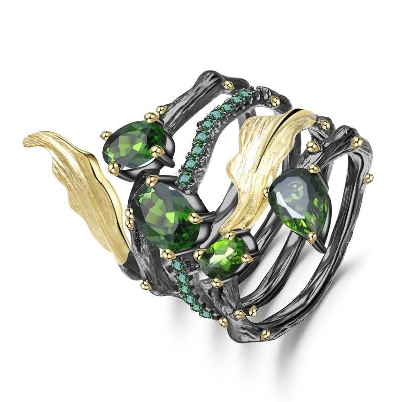 Kemstone Sterling Silber Vine Ring mit natürlichem Amethyst/Blautopas/Smaragd/Granat/Grünem Achat 