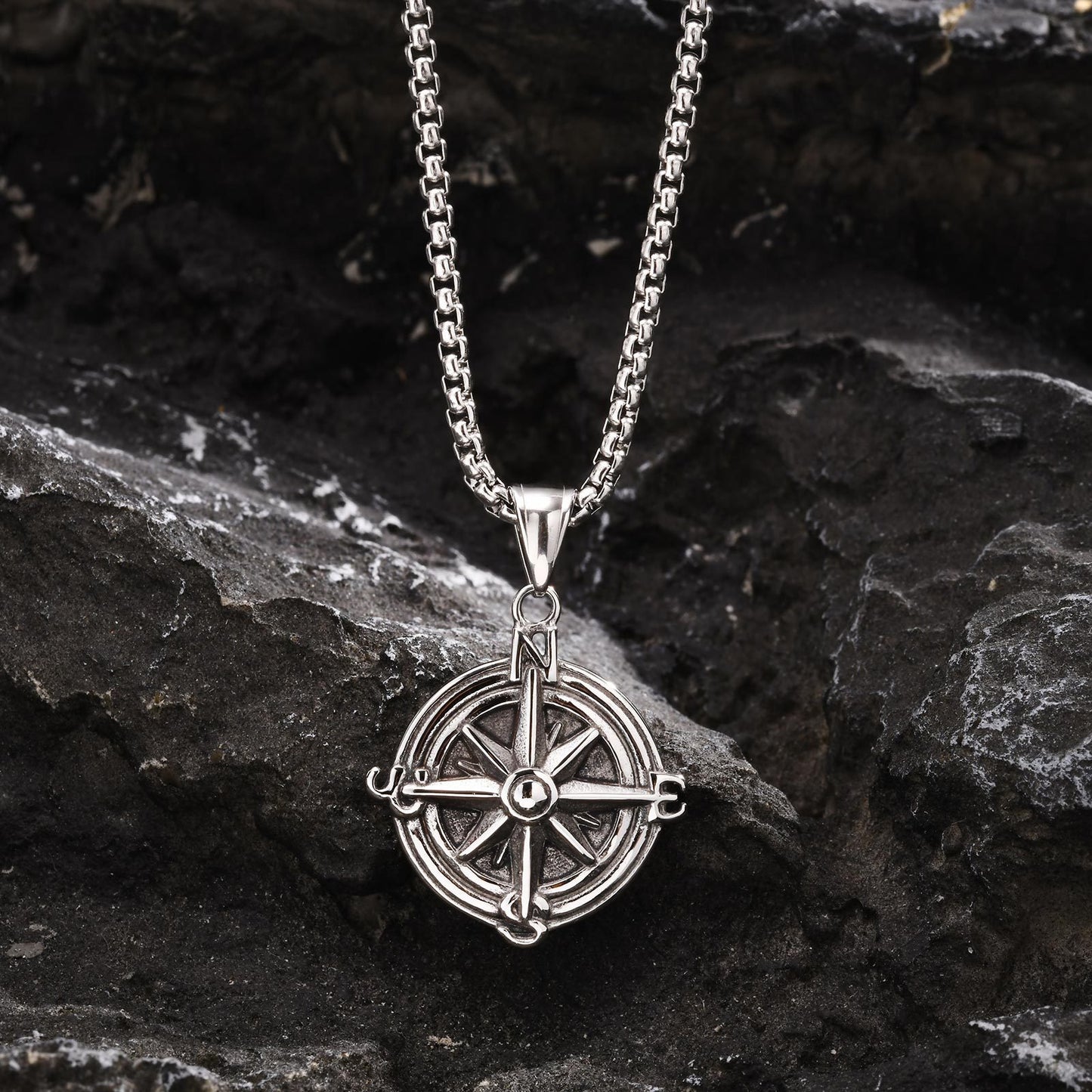 Kemstone Stainless Steel Compass Pendant Necklace for Men PN2051