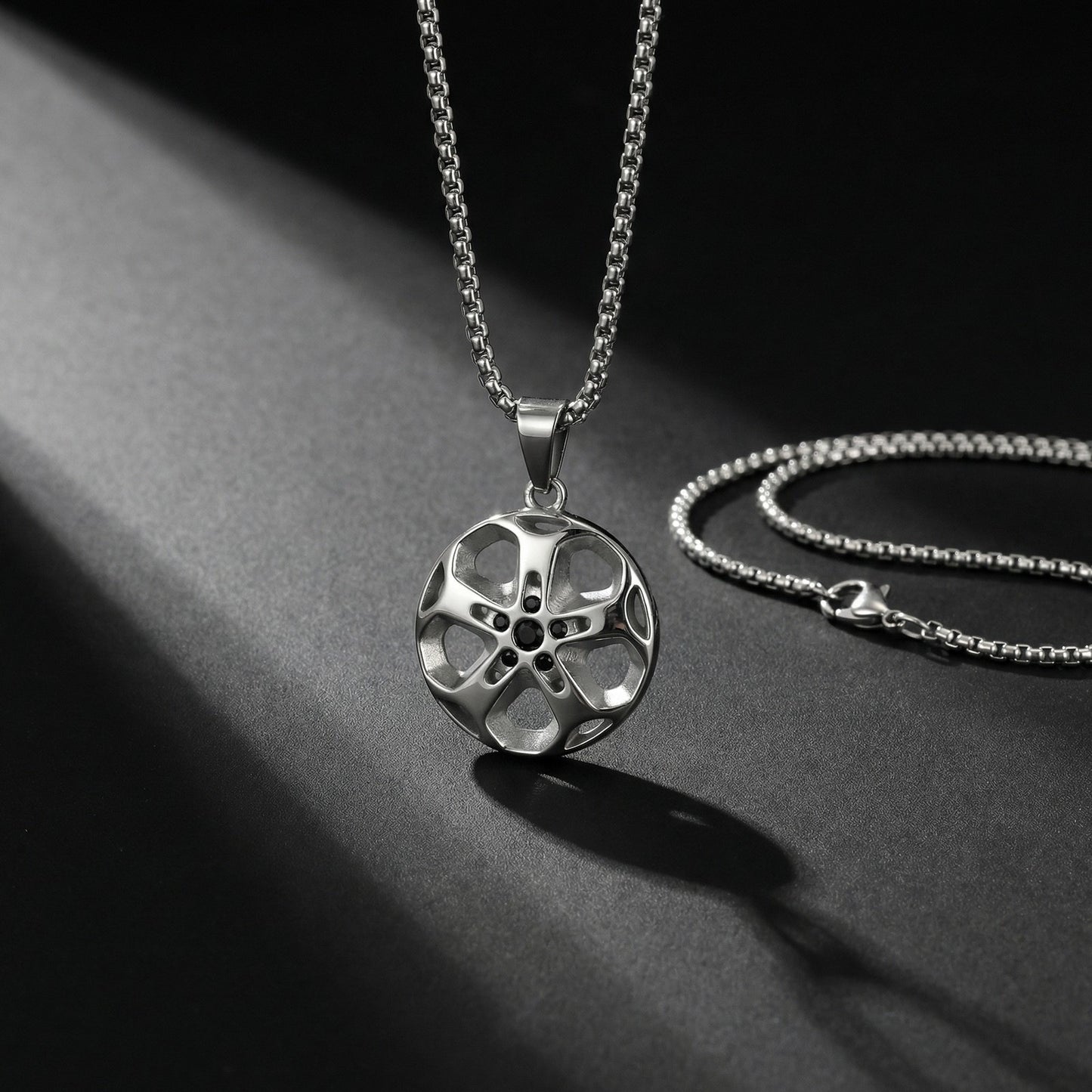 Kemstone Stainless Steel Wheel Rim Pendant Necklace for Men Silver PN-2269