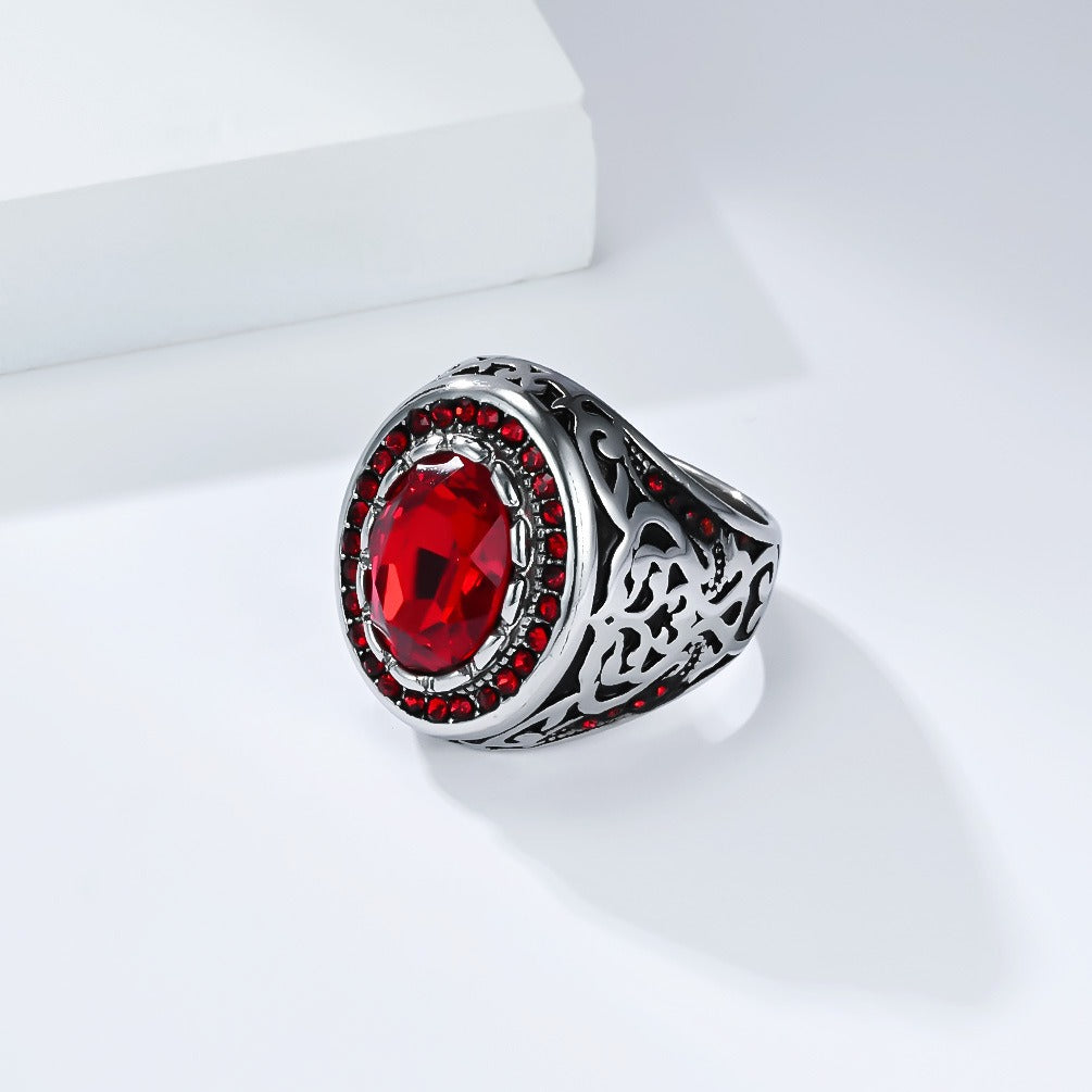 Kemstone Men’s Stainless Steel Cubic Zirconia Ring – Vintage Gothic Biker Jewelry K-R1087