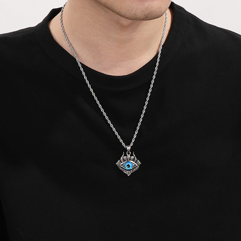 Colgante de calavera punk y abismo de Satán de Kemstone - Collar gótico de acero de titanio para hombre con diseño de mal de ojo y demonio KP119887