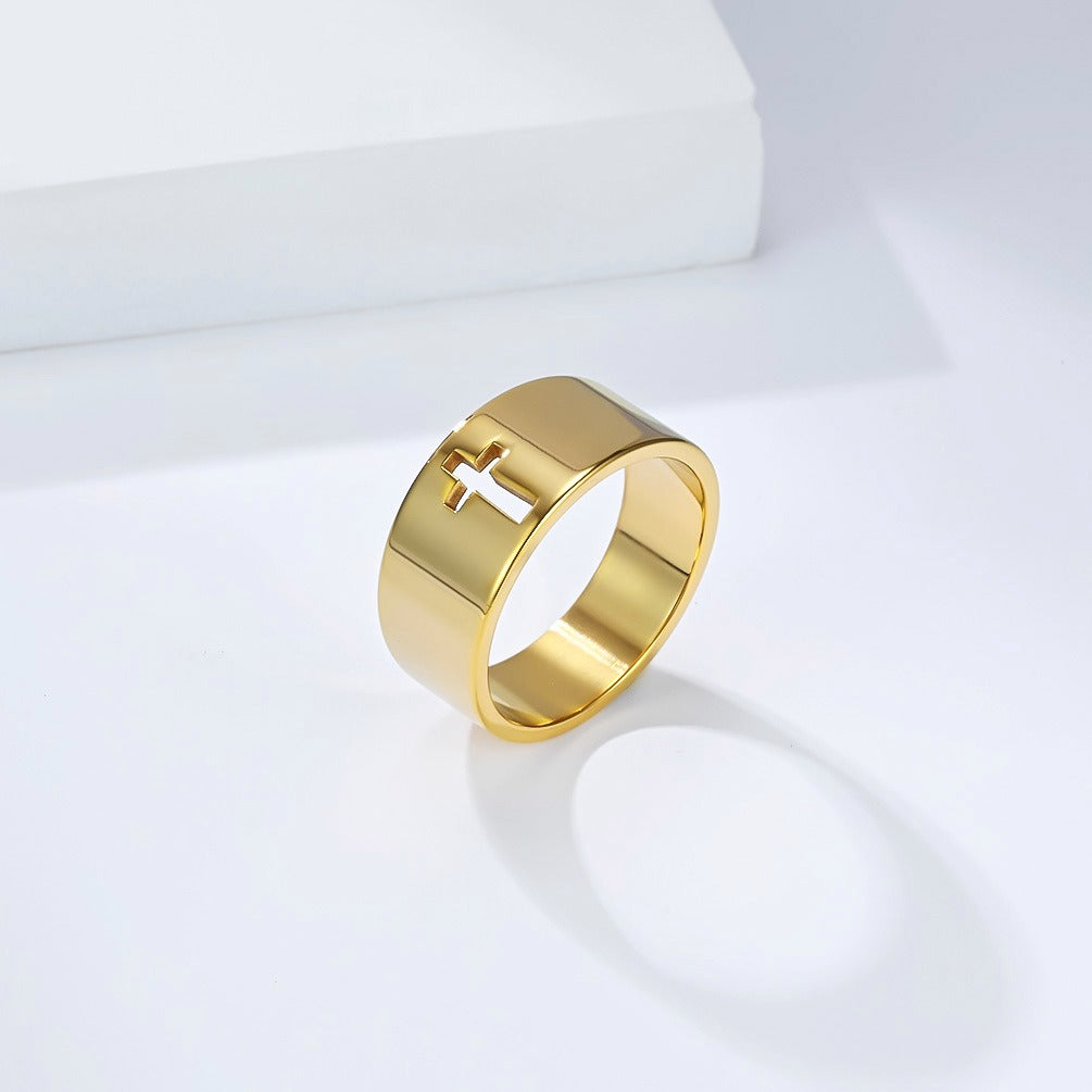 Kemstone Stainless Steel Cross Ring – Vintage Wide Design for Men & Women K-R1112