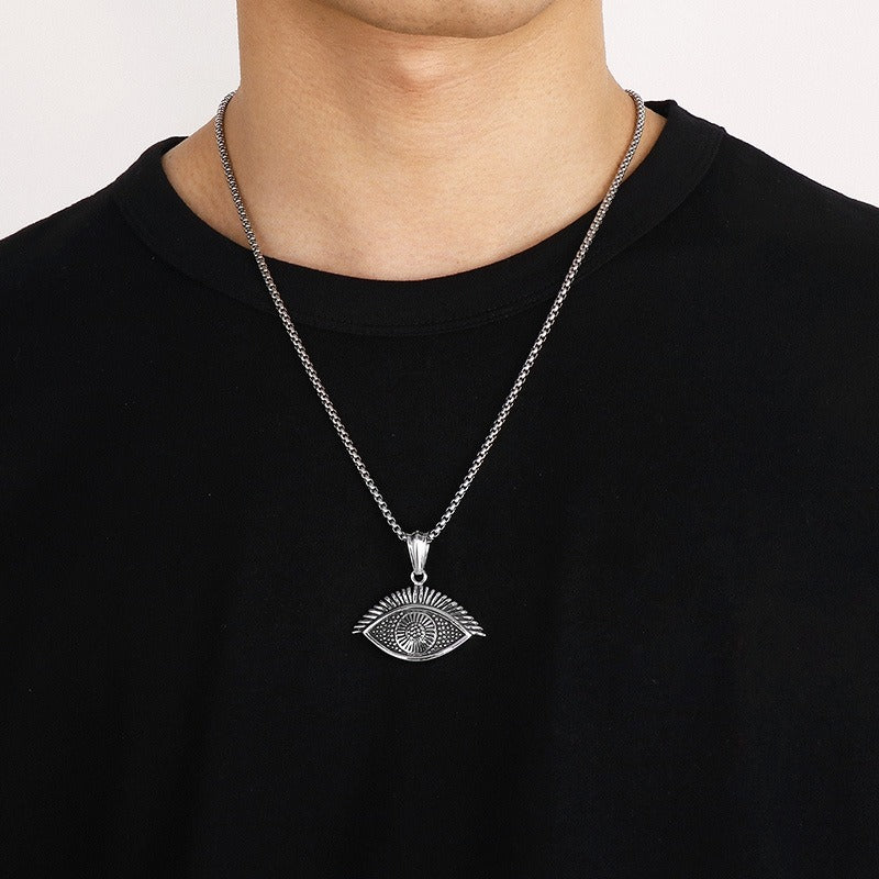 Colgante de tortuga Kemstone con acabado antiguo, lunares retro y motivo floral - Accesorio de collar de acero de titanio con ojo malvado para hombre KP100583-KJX